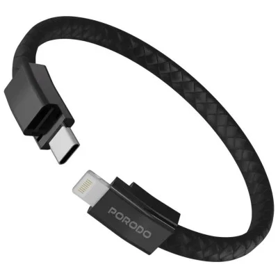 Porodo Usb-C To Lightning Wristband Cable With Magnetic Steel Clasp - Black